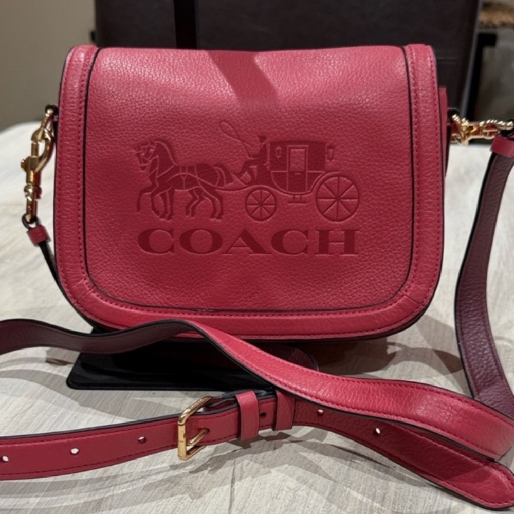 Vintage Coach Red Leather Saddle Crossbody Bag